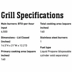 Weber Go-Anywhere Portable Propane Gas Grill (WEB-1141001) -Broil King Shop web 1141001 spec b 05 22