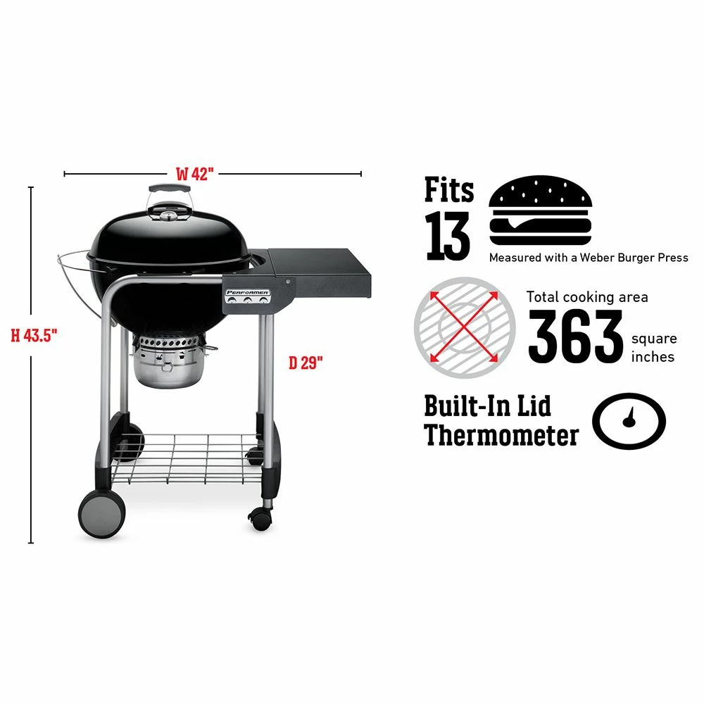 Weber Performer Freestanding Charcoal Grill With Prep Area, 22-Inch (WEB-15301001) 11 Weber Performer Freestanding Charcoal Grill With Prep Area, 22-Inch (WEB-15301001) - Image 11