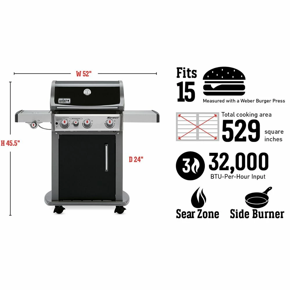 Weber Spirit E-330 3-Burner Freestanding Propane Gas Grill With Sear Station (WEB-46810001) 11 Weber Spirit E-330 3-Burner Freestanding Propane Gas Grill With Sear Station (WEB-46810001) - Image 11