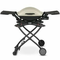 Weber Q2200 Portable Propane Gas Grill With Side Tables On Scissor Cart (WEB-54060001-WEB-6557)