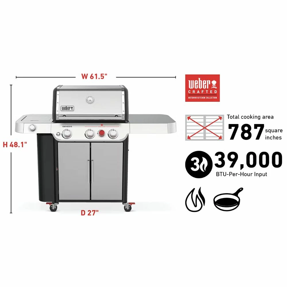 Weber Genesis 3-Burner Freestanding Gas Grill With Sear Burner And Side Burner (WEB-E-S-335) 10 Weber Genesis 3-Burner Freestanding Gas Grill With Sear Burner And Side Burner (WEB-E-S-335) - Image 10