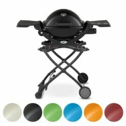 Weber Q1200 Portable Propane Gas Grill With Side Tables On Scissor Cart (WEB-Q1200-PCART)